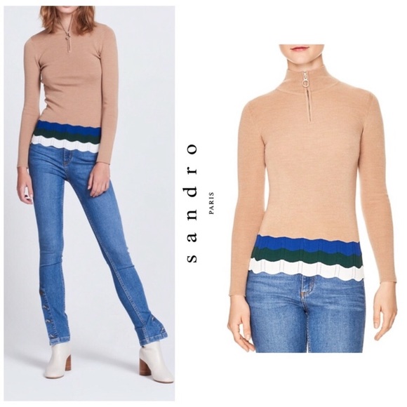 Sandro Sweaters - Sandro Paris Wool Blend Zip Neck Sweater Jumper